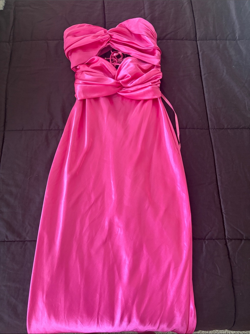 Strapless Hot Pink Satin Cocktail Dress with Twist Bodice